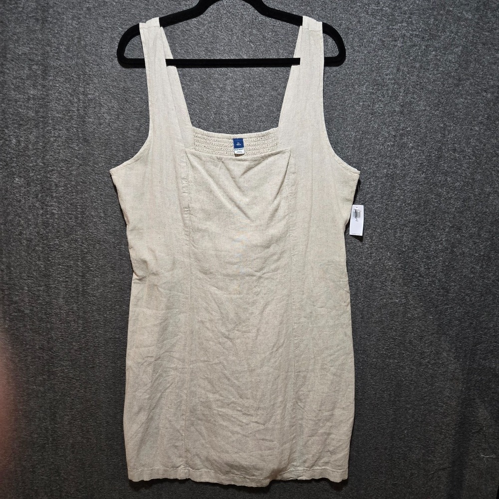 Old Navy Linen Blend Mini Dress Beige Square Neck Smocked Back New XLT Tall